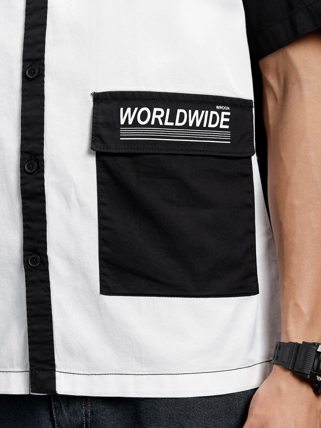 Men's casual colourblock oversized fit shirt | WHITE AND BLACK - Image 5