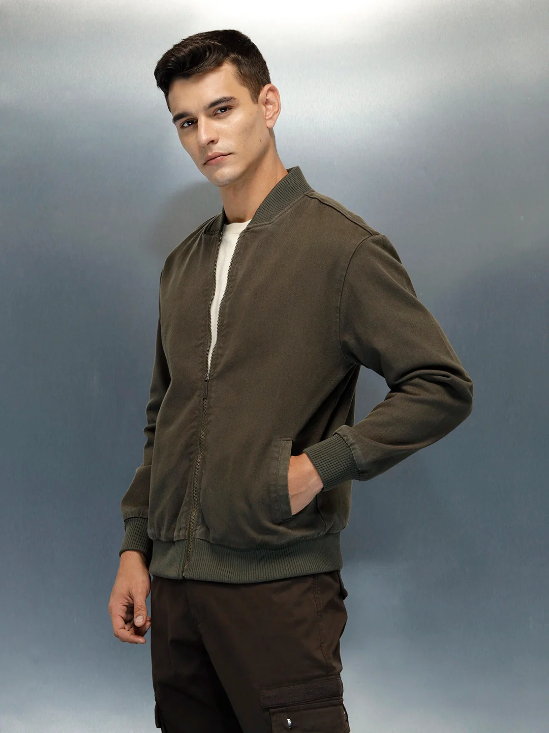 Men's Casual Comfort Fit Bomber Jacket | Olive - Image 4