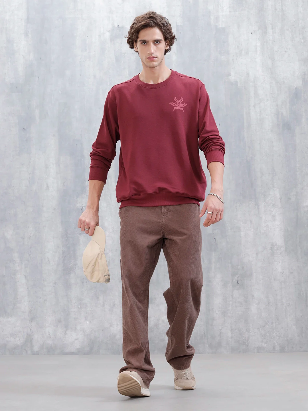 Men's Casual Comfort Fit Branded Sweatshirt | Maroon - Image 4