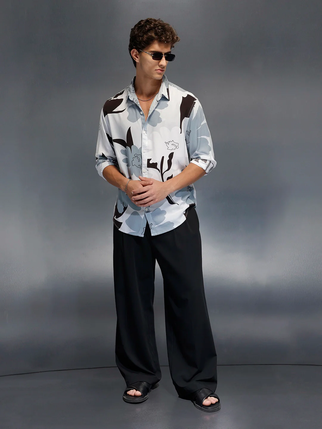 Men's Casual Comfort Fit Floral Printed Shirt  |  Grey - Image 2