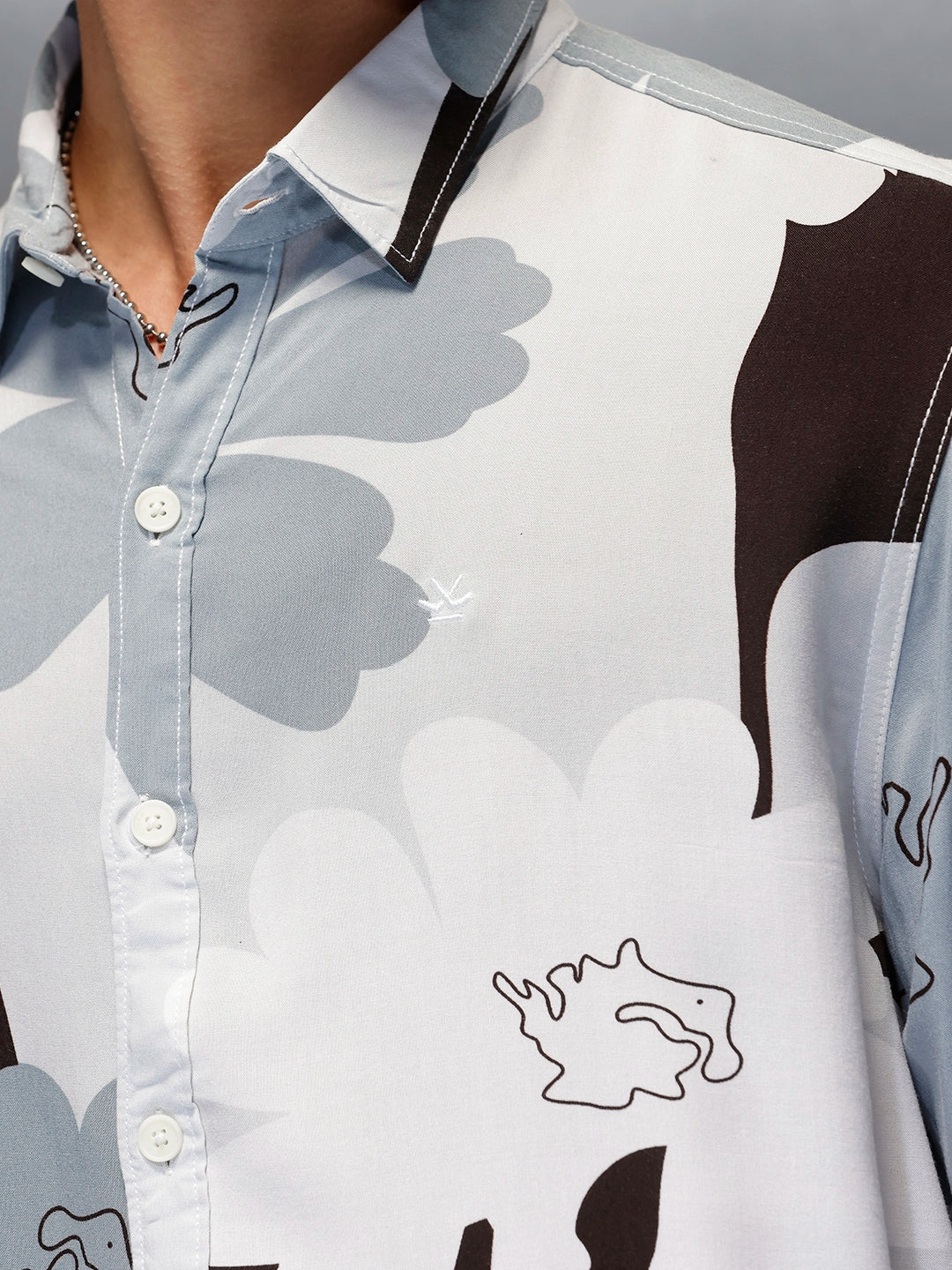Men's Casual Comfort Fit Floral Printed Shirt  |  Grey - Image 5
