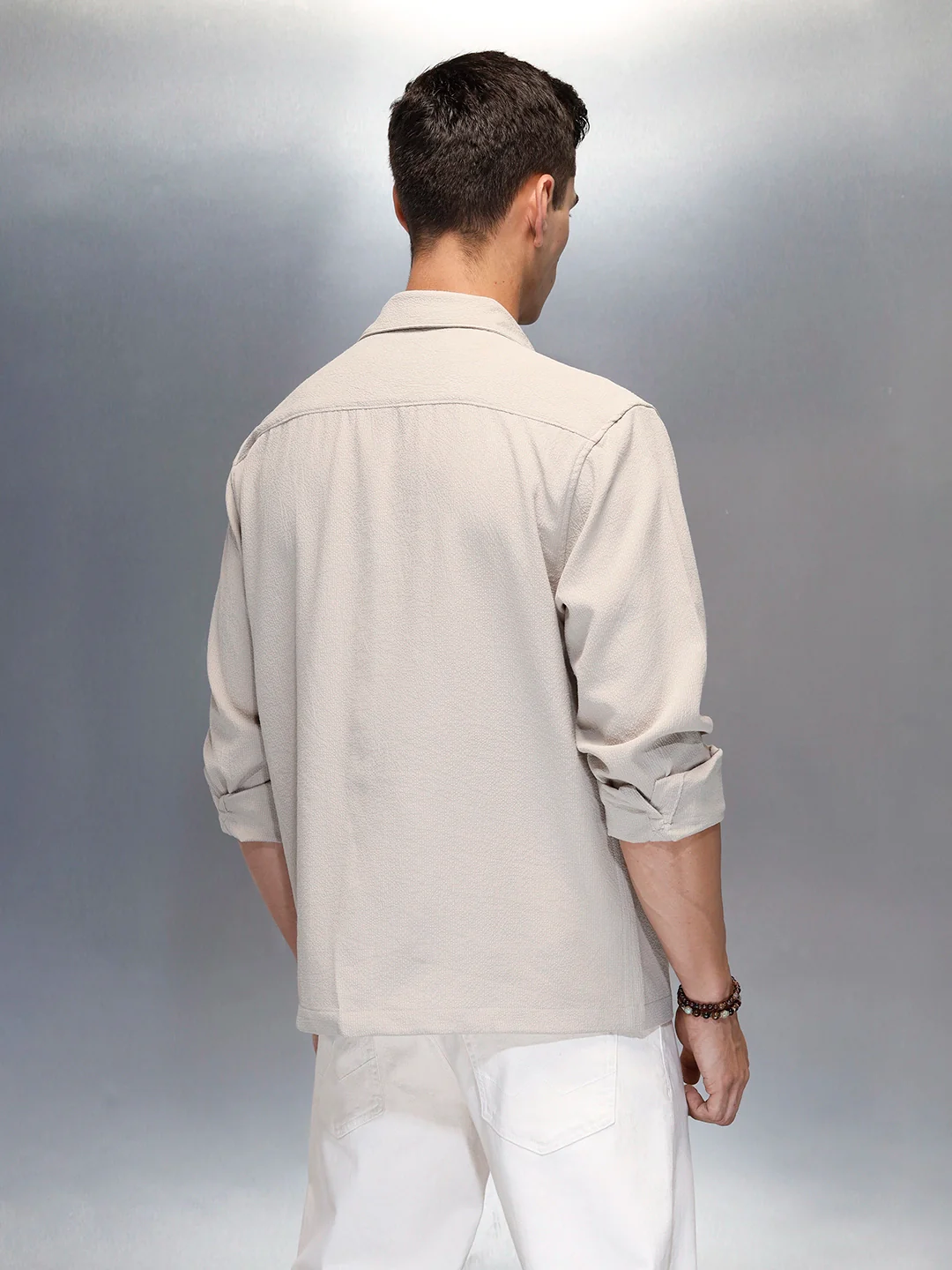 Men's Casual Comfort Fit Utility Pockets Shirt | Beige - Image 3