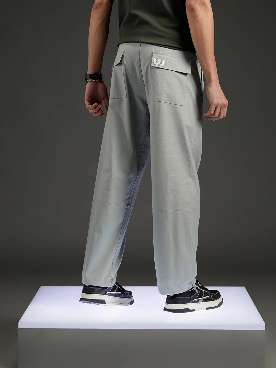 Men's casual cut&sew loose fit trousers | Grey - Image 3