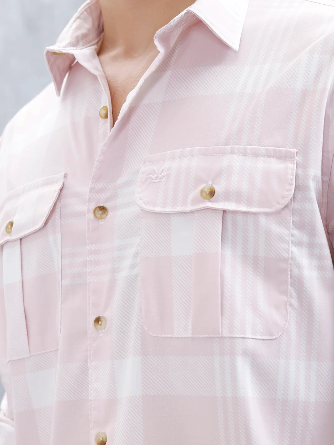 Men's Casual Double Pocket Checkered Shirt  | Pink - Image 5