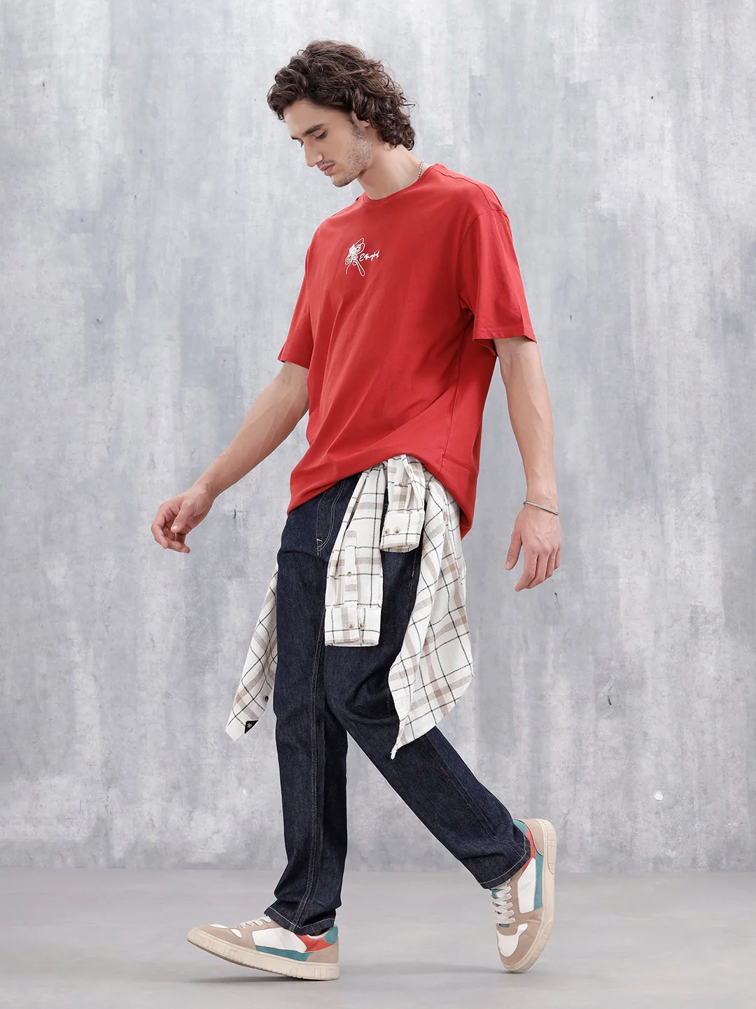Men's Casual Emboridered Oversized Fit T-Shirt | Red - Image 2