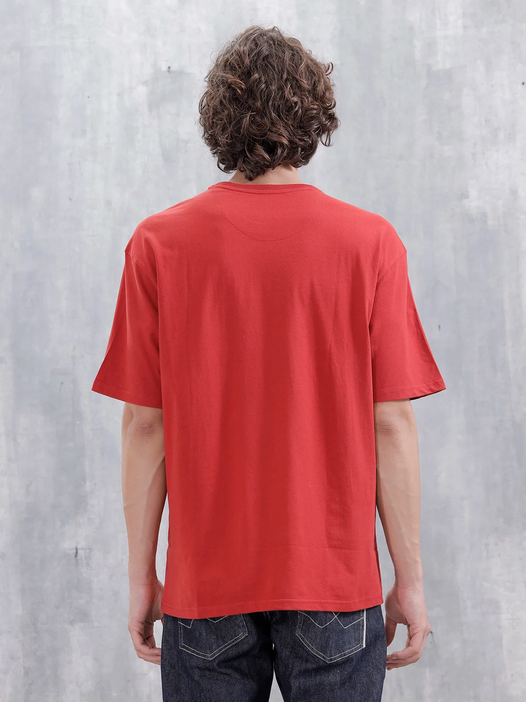 Men's Casual Emboridered Oversized Fit T-Shirt | Red - Image 3