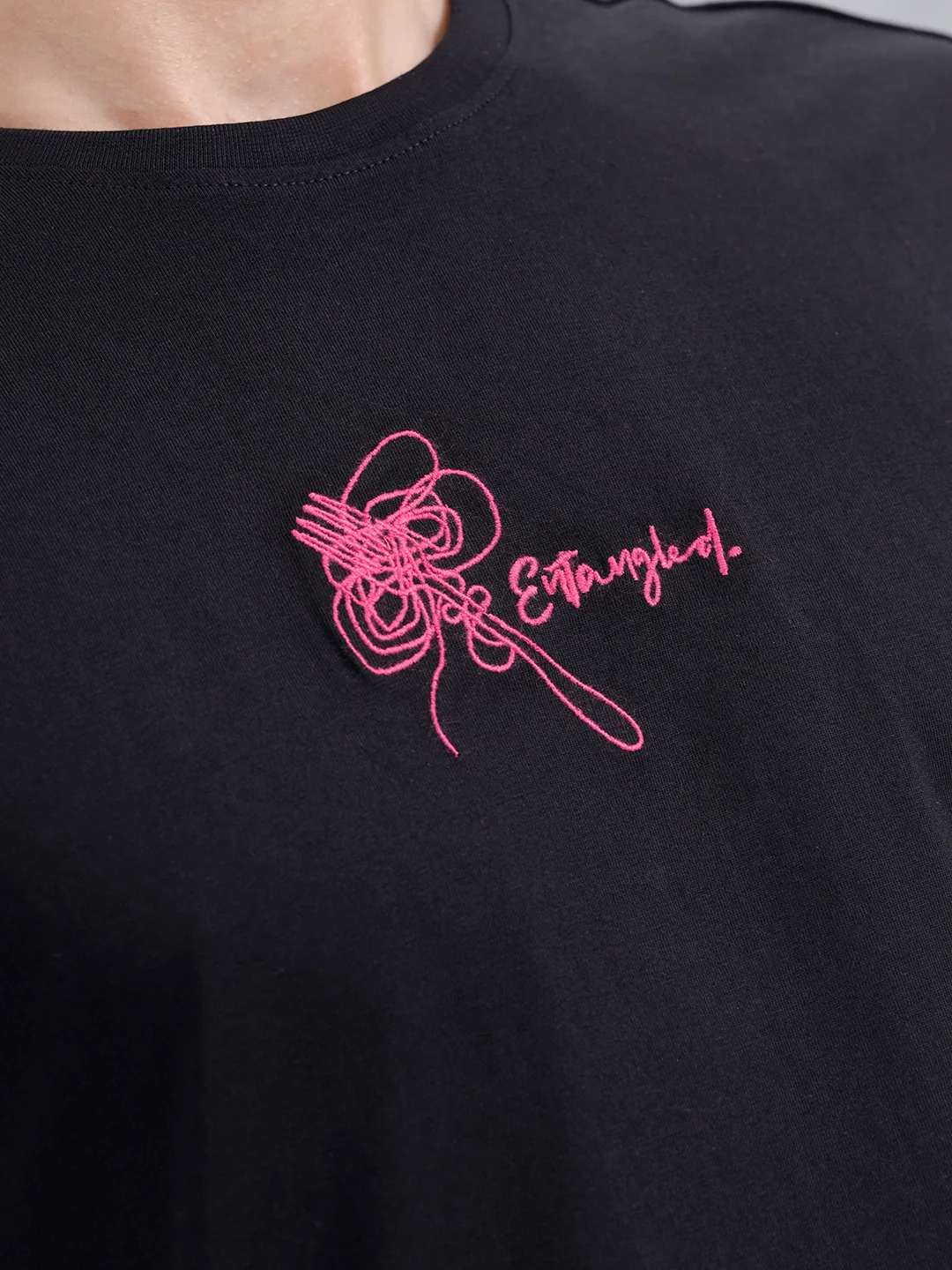 Men's Casual Embroidered Oversized Fit T-Shirt | Black - Image 5