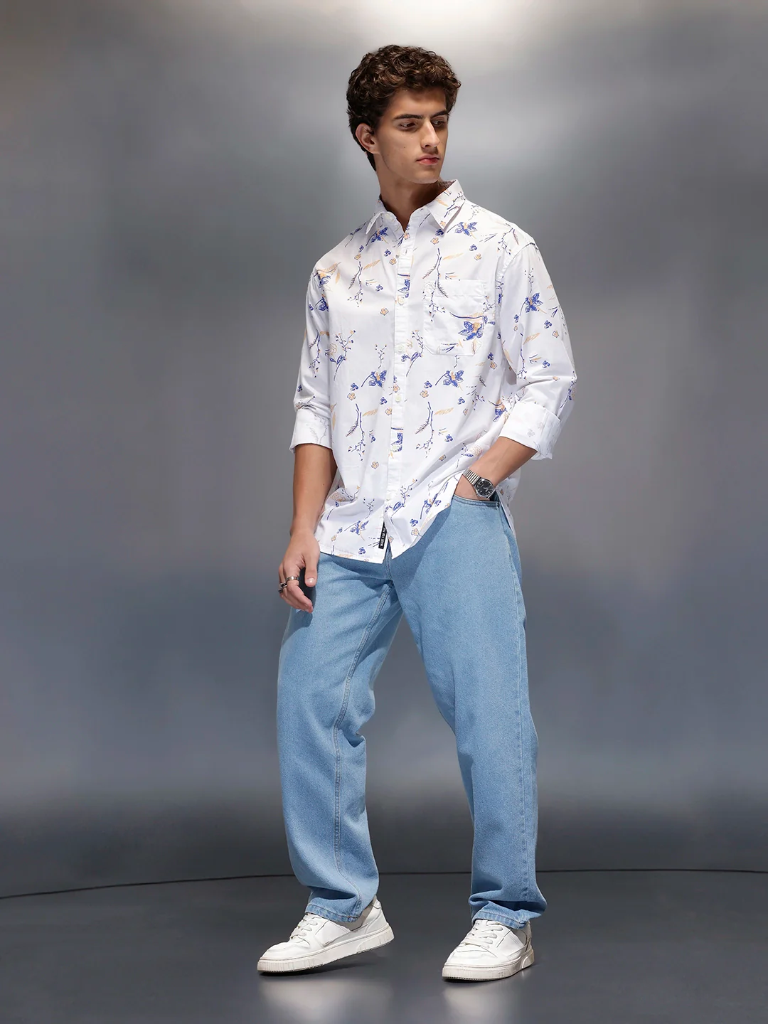 Men's Casual Floral Print Shirt  |  White - Image 2