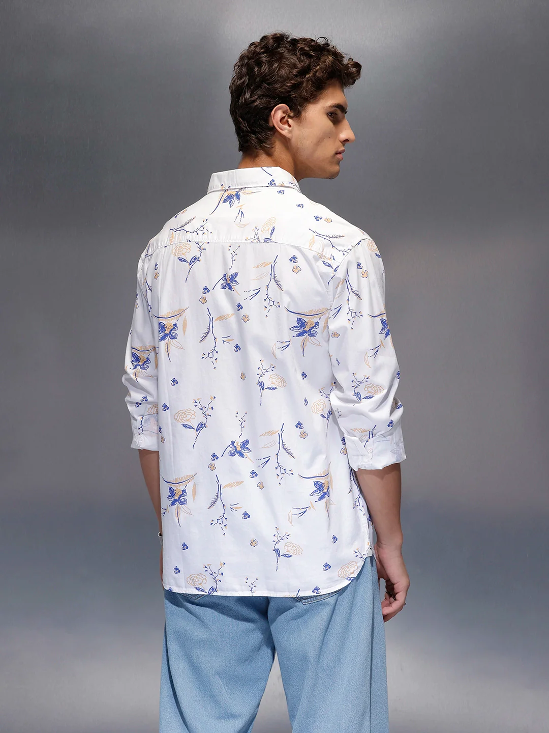 Men's Casual Floral Print Shirt  |  White - Image 3