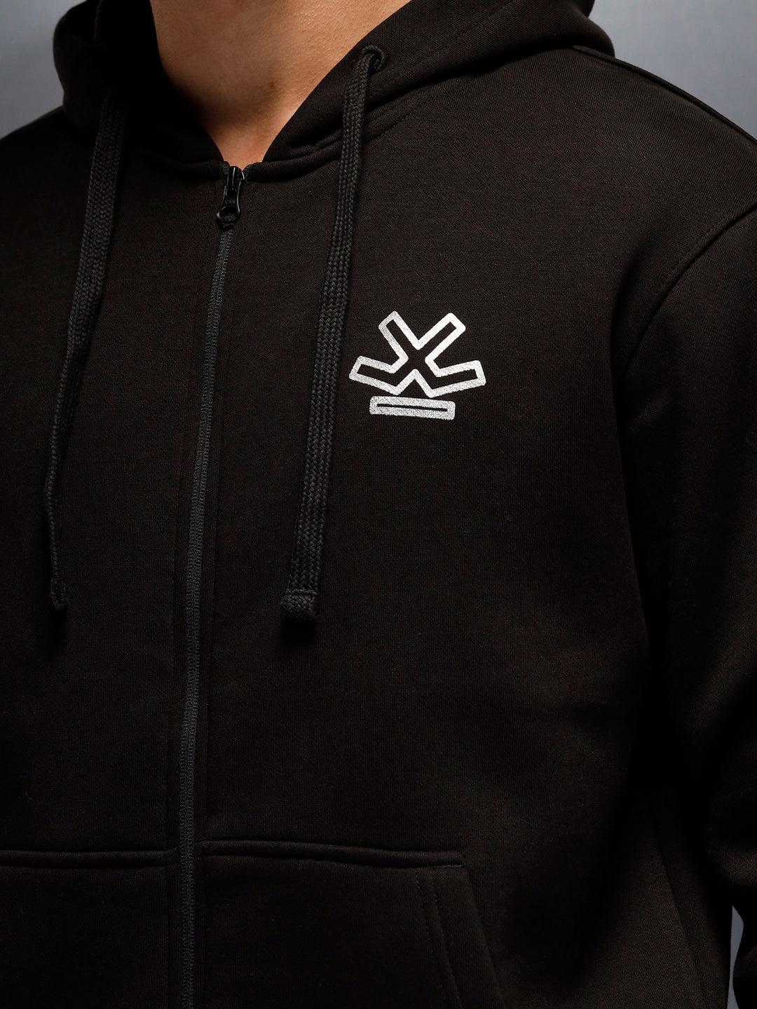 men's casual front zip up hooded sweatshirt | Black - Image 7