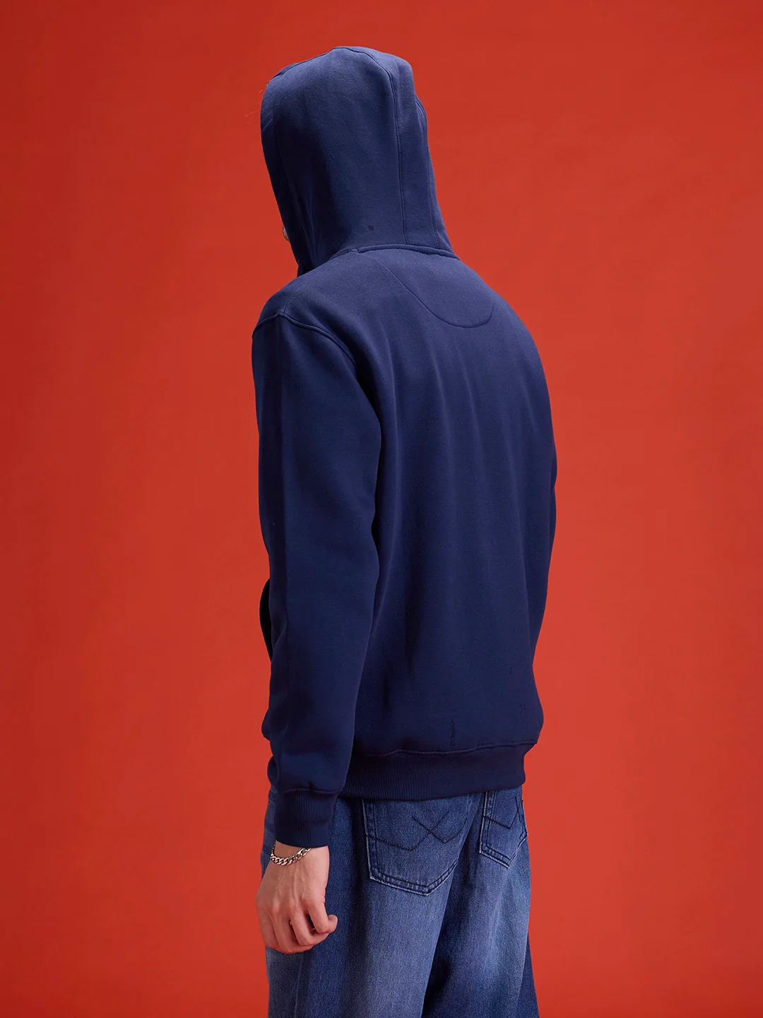 men's casual front zip up hooded sweatshirt | Blue - Image 2
