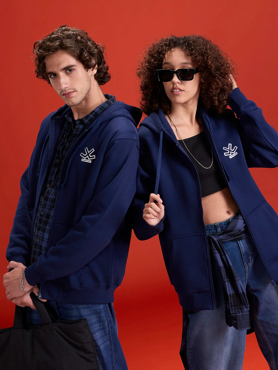 men's casual front zip up hooded sweatshirt | Blue - Image 3