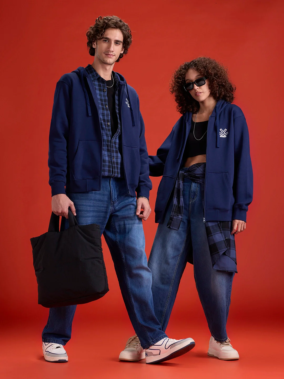 men's casual front zip up hooded sweatshirt | Blue - Image 4
