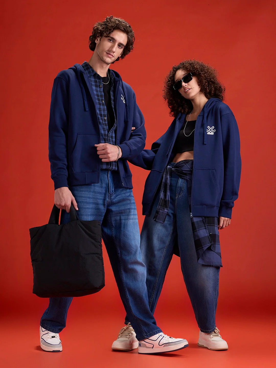 men's casual front zip up hooded sweatshirt | Blue - Image 8