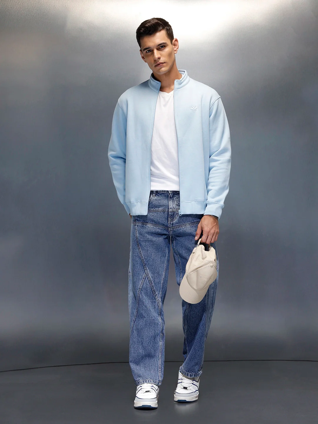 men's casual front zip up stand collar sweatshirt | Blue - Image 2