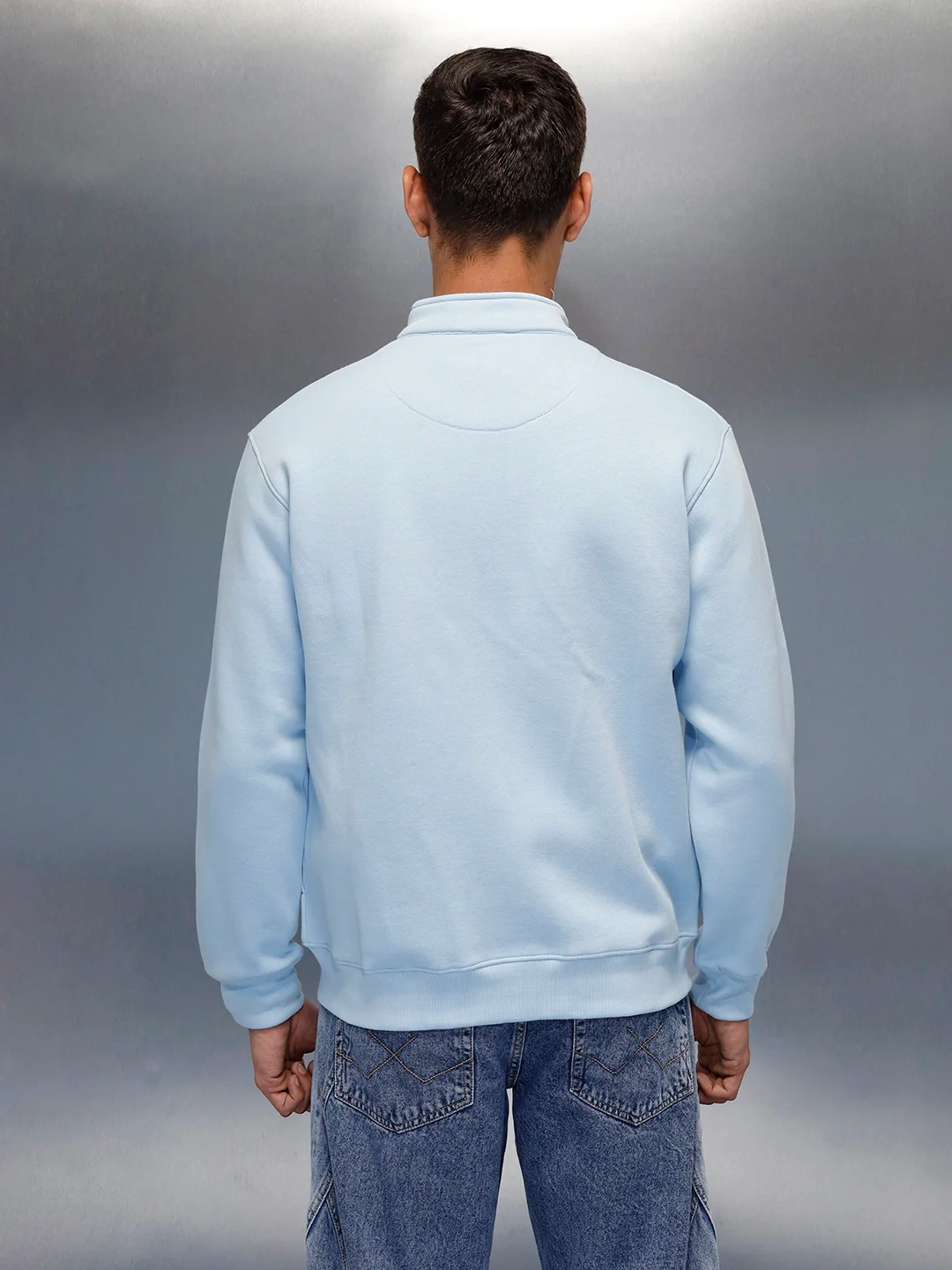 men's casual front zip up stand collar sweatshirt | Blue - Image 3