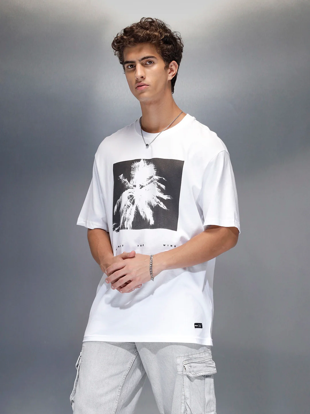 Men's casual graphic print oversize t-shirt  | White - Image 6