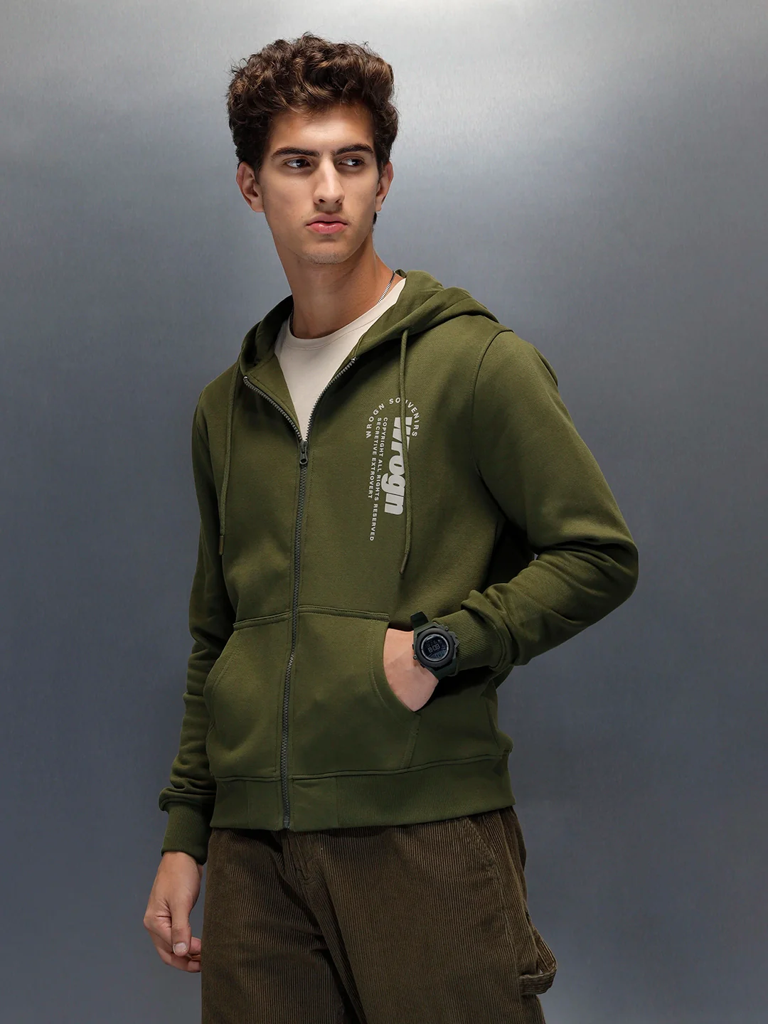 Men's casual graphic printed hooded sweatshirt | Green - Image 4
