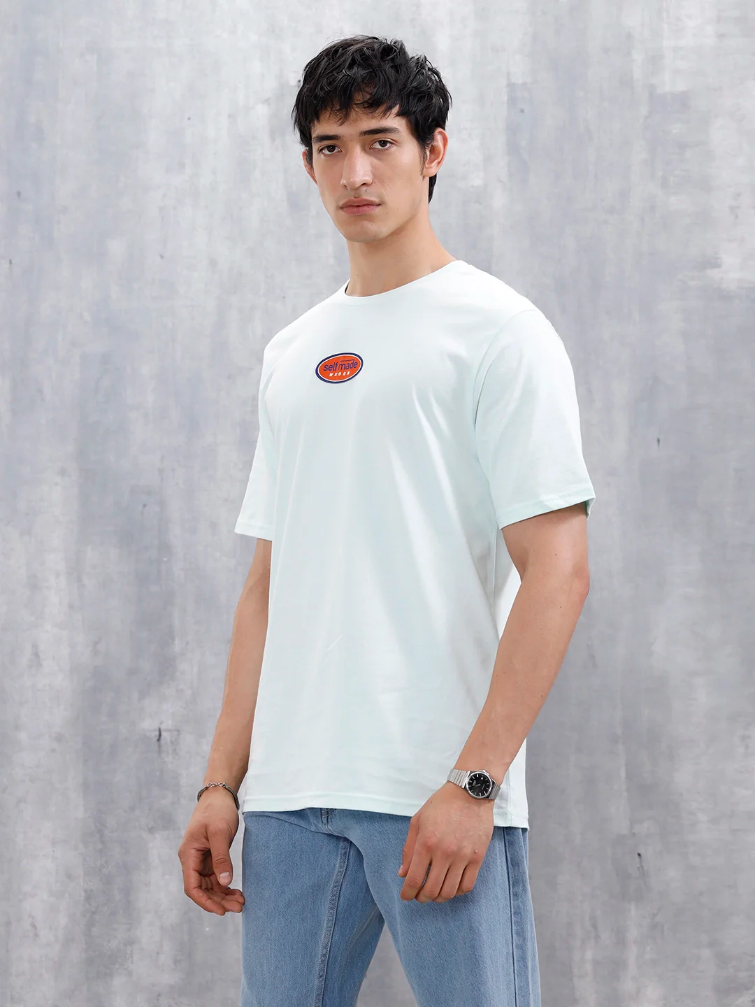 Men's Casual Graphic Printed T-Shirt | Light Blue - Image 4