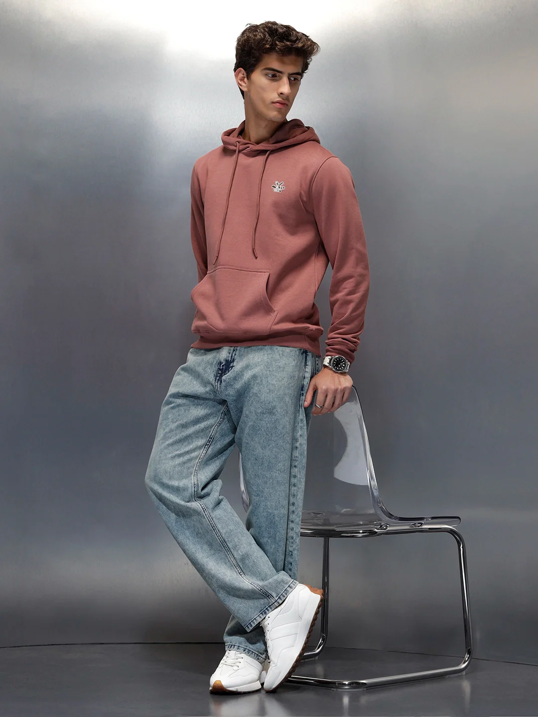 Men's casual hooded sweatshirt | Brown - Image 2