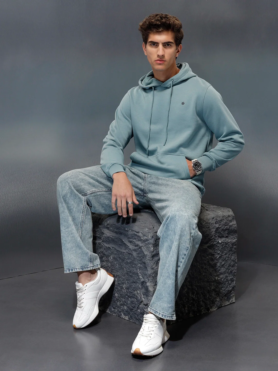 Men's casual hooded sweatshirt | Light blue - Image 2