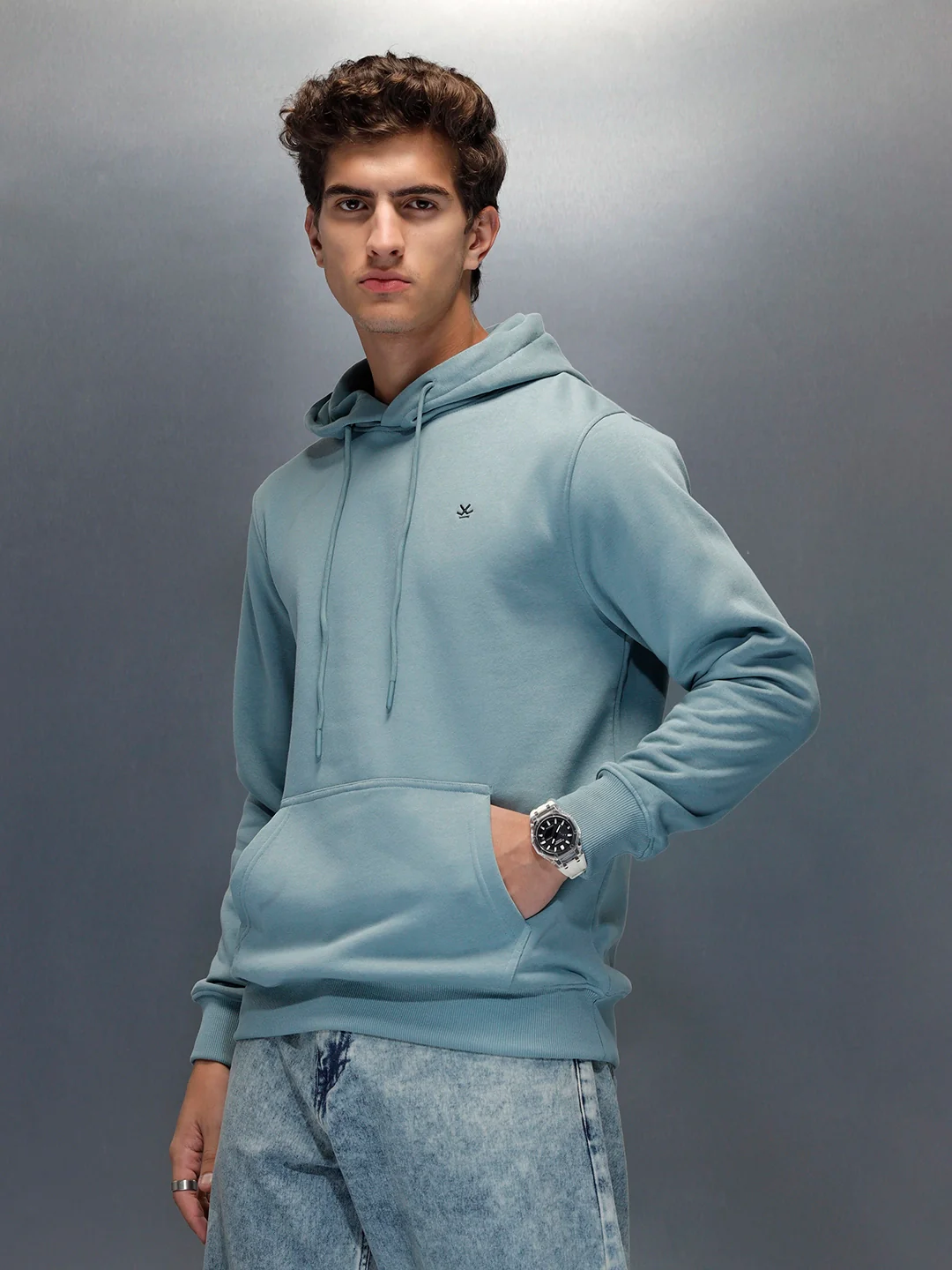 Men's casual hooded sweatshirt | Light blue - Image 4