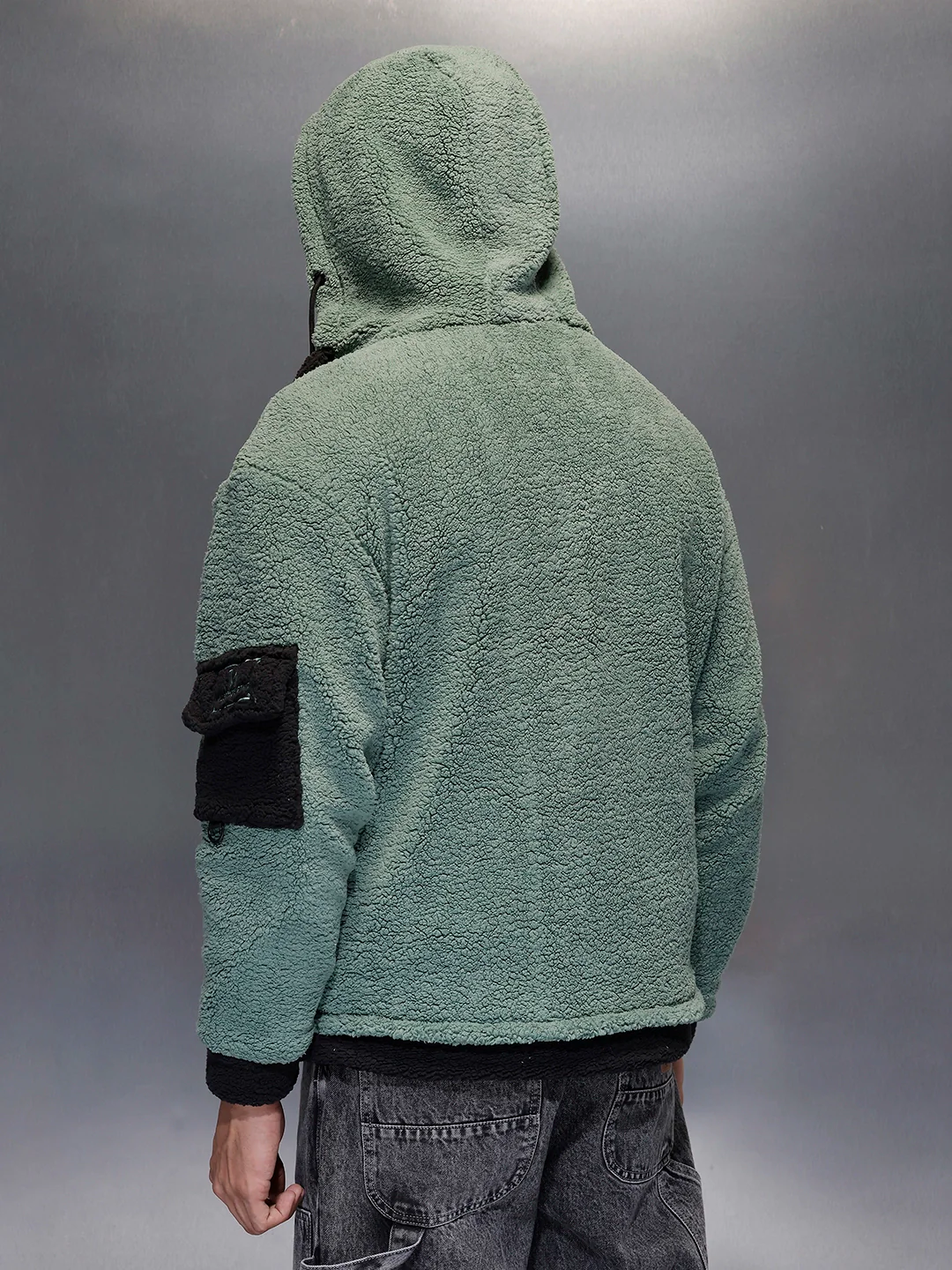 Men's casual jacket with contrast details, utility pocket and hoodie | Green - Image 3