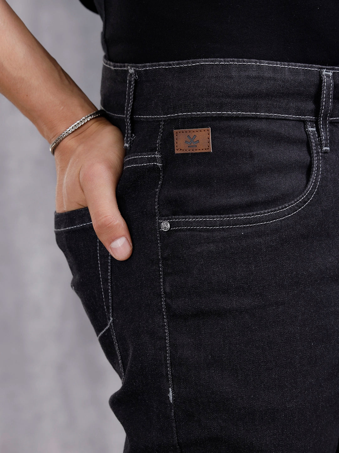 Men's Casual Jeans With Contrast Thread Detail | Black - Image 5