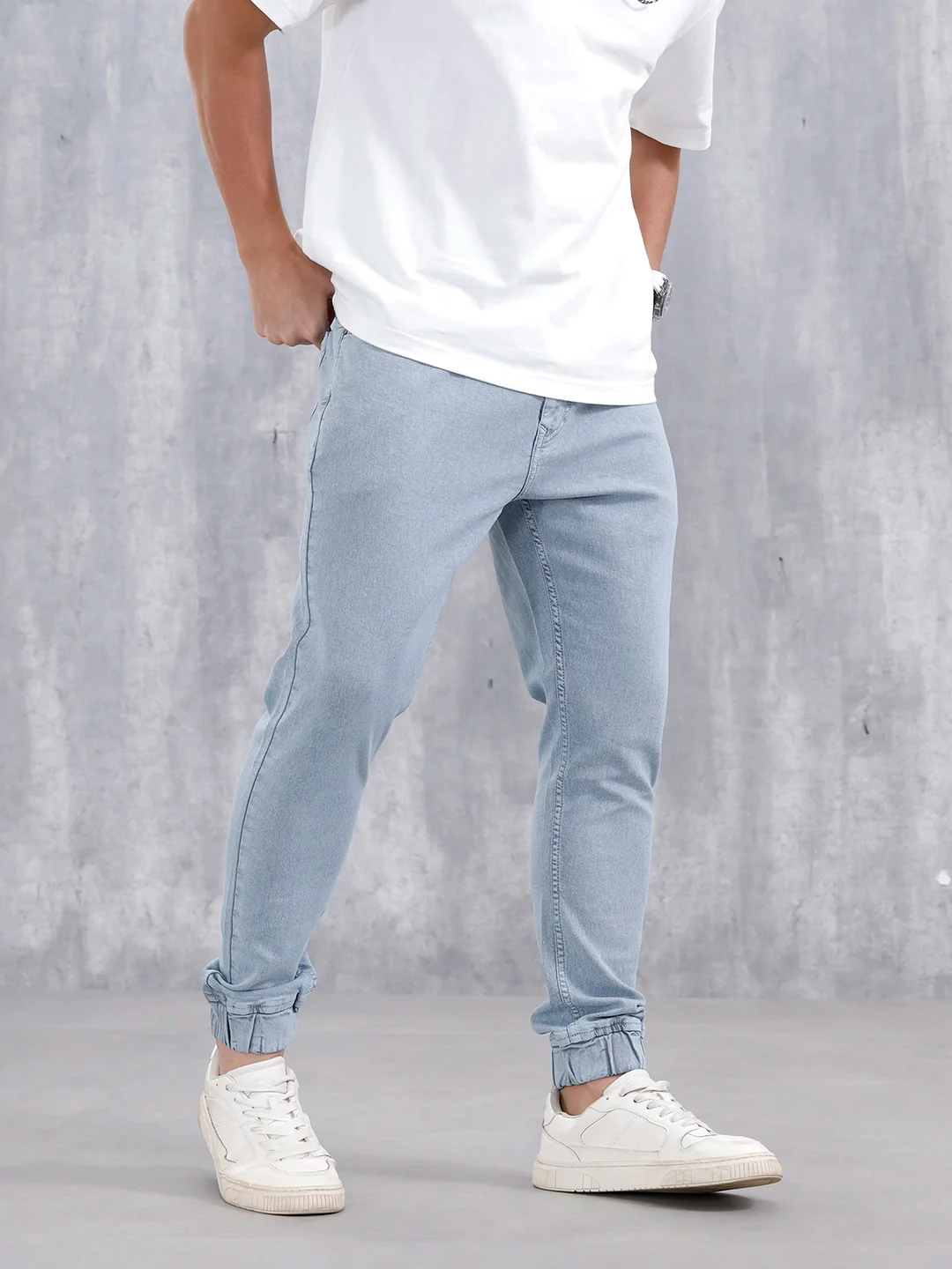 Men'S Casual Jogger Fit Jeans  | Light Blue - Image 4