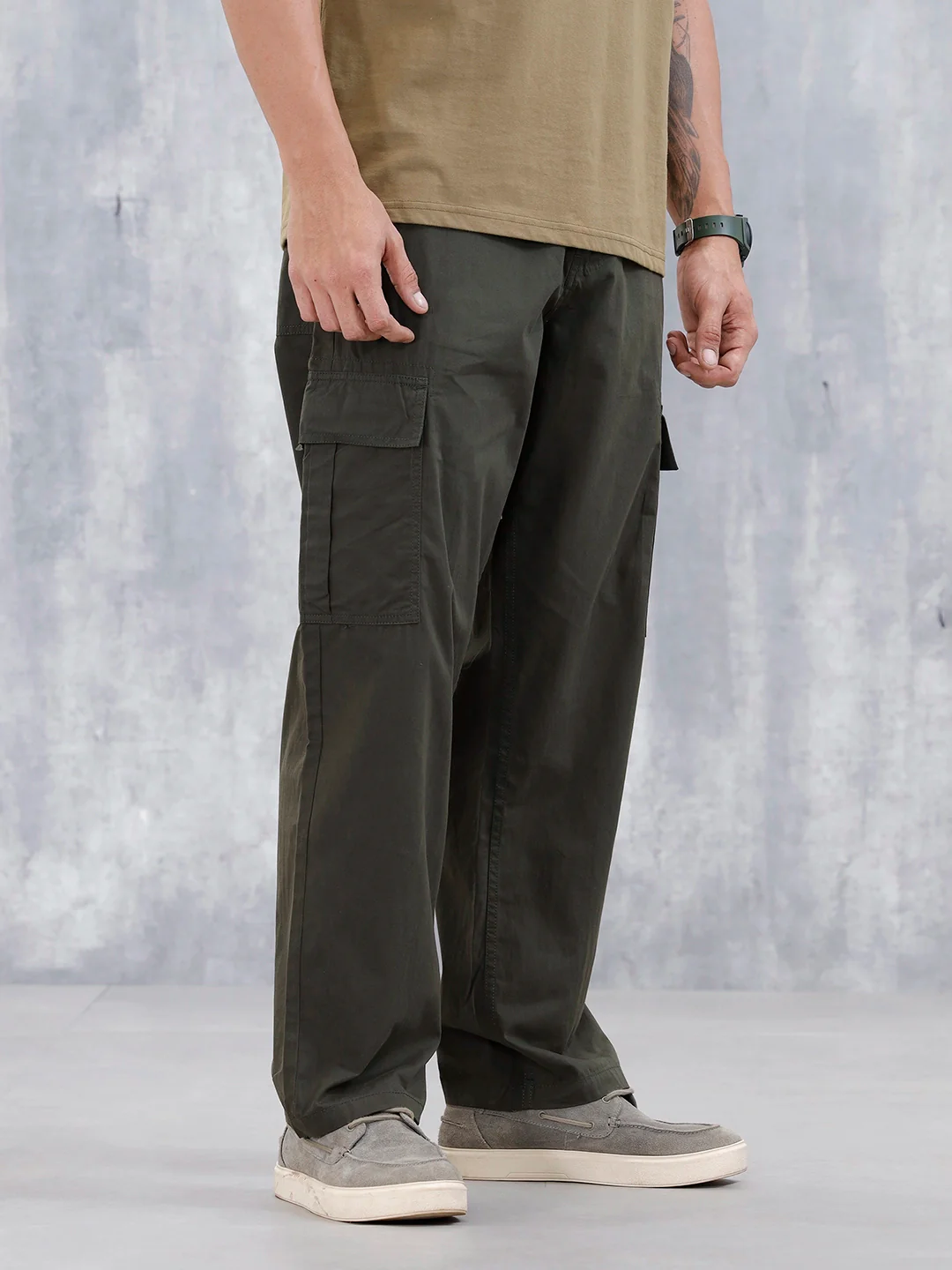 Men's Casual Loose Fit Cargo Trousers | Green - Image 4