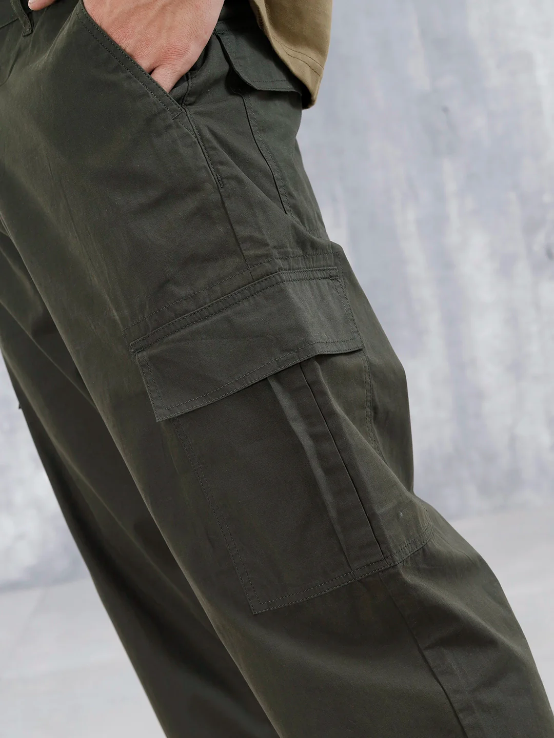 Men's Casual Loose Fit Cargo Trousers | Green - Image 5