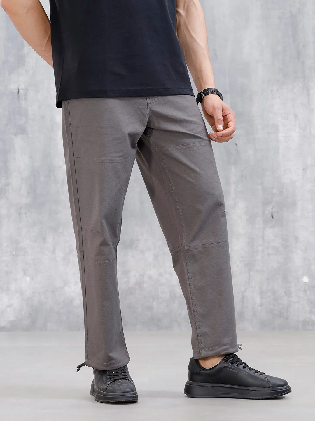 Men's Casual Loose Fit Cut&Sew Trousers  | Dark Grey - Image 4