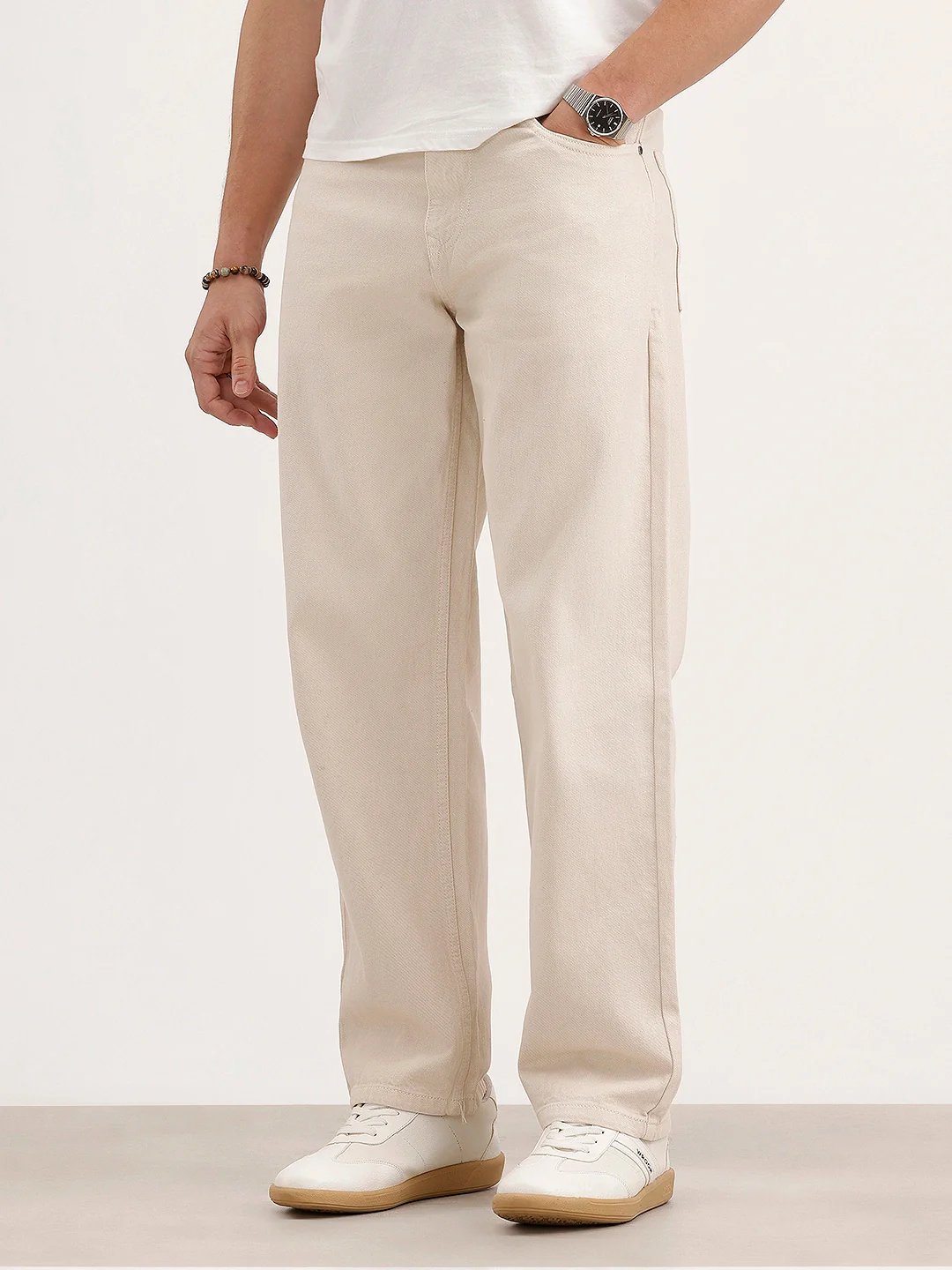 Loose Fit Denim Jeans | Beige - Image 4