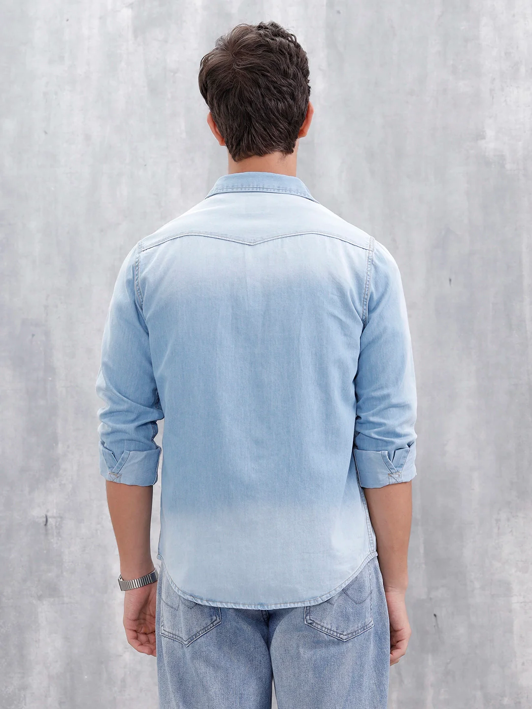 Men's Casual Mid Wash Denim Shirt | Med Stone - Image 3