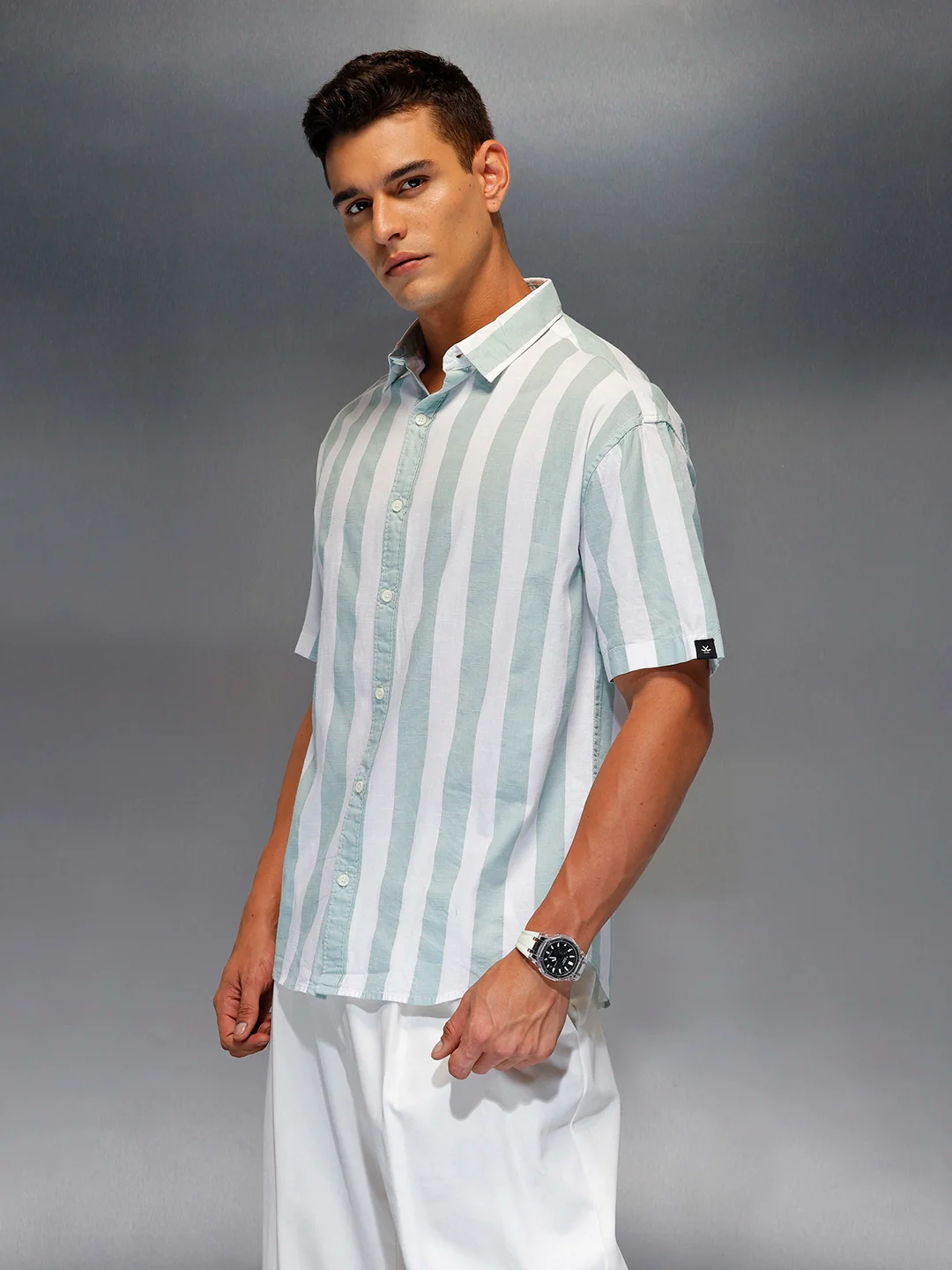 Men's casual oversize stripe shirt | White - Image 4