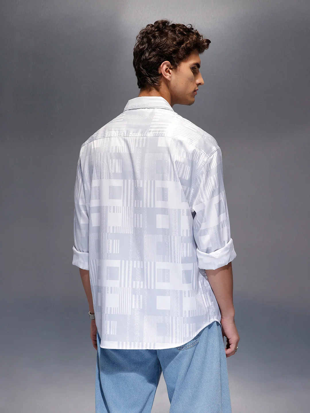 Men's Casual Oversized Abstract Printed Shirt  |  Grey - Image 3