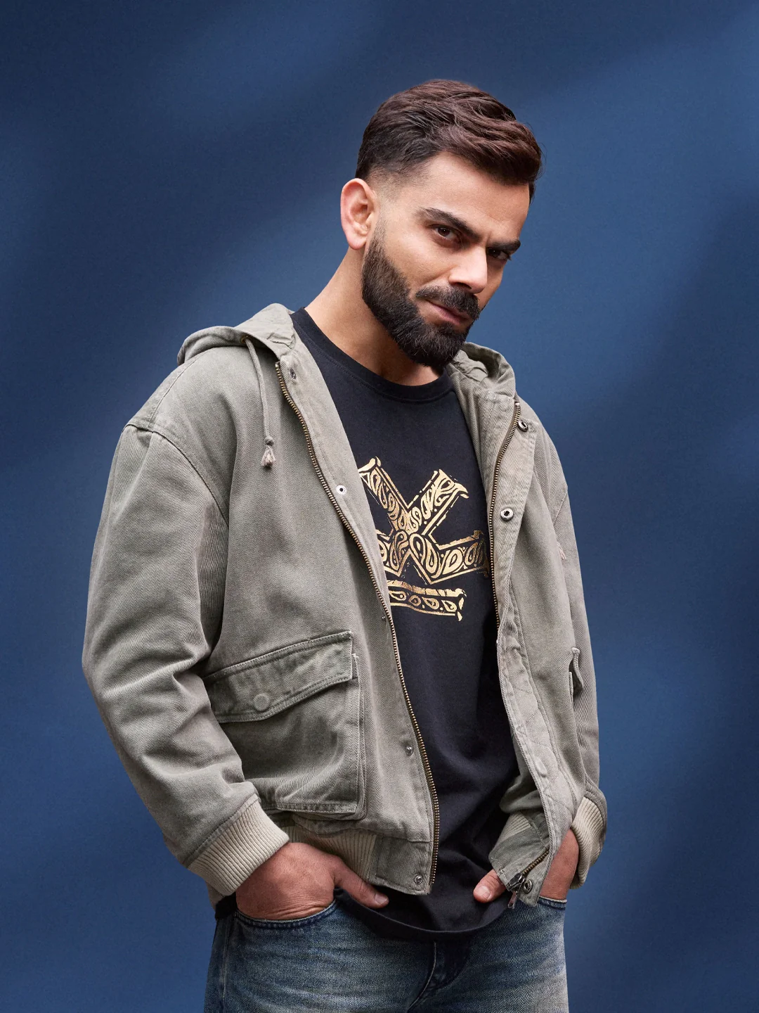 men's casual oversized crop fit front zipper hooded jacket | Olive - Image 2