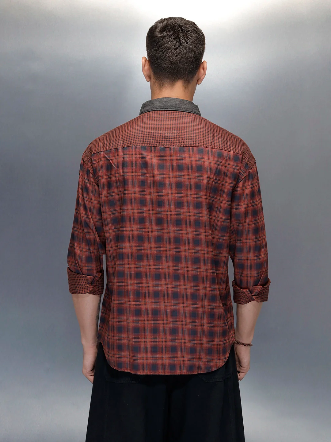 Men's Casual Oversized Fit Checkered Pattern Shirt | Brown - Image 3