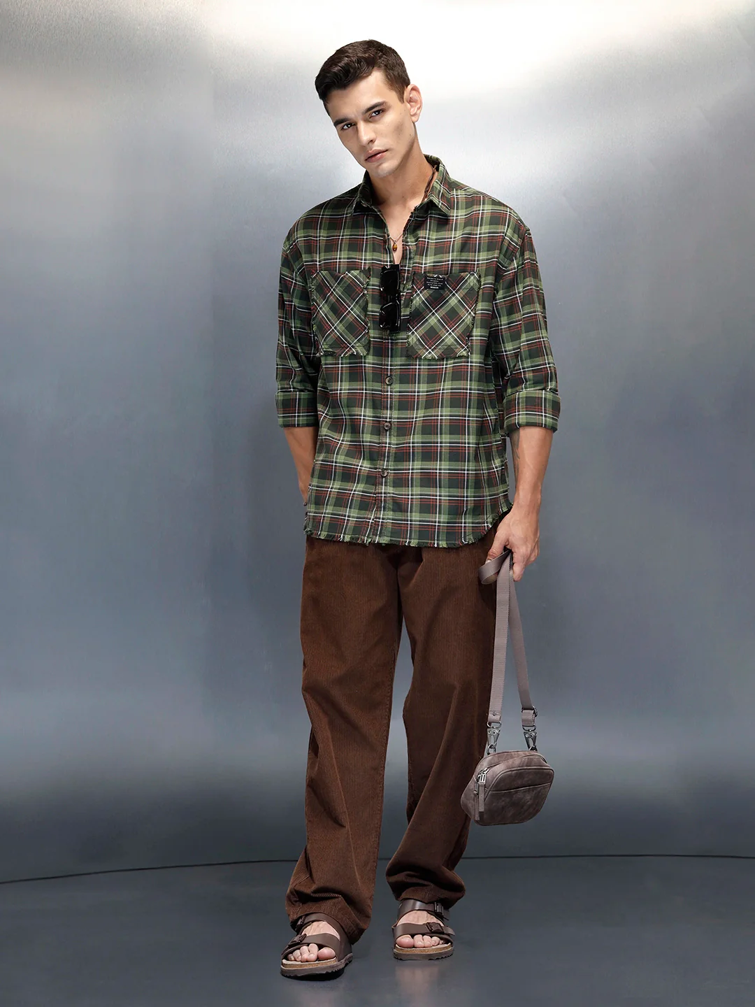 Men's Casual Oversized Fit Checkered Pattern Shirt | Green - Image 2