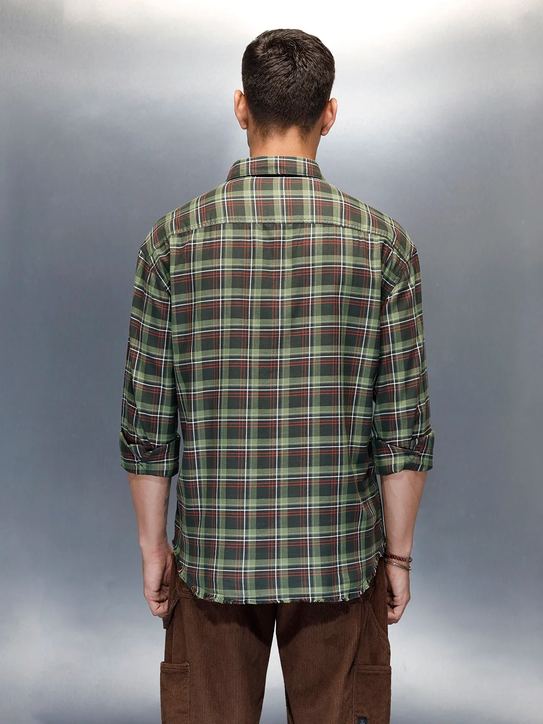 Men's Casual Oversized Fit Checkered Pattern Shirt | Green - Image 3