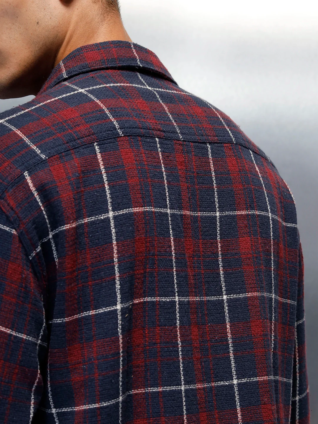 Men's Casual Oversized Fit Checkered Pattern Shirt | Navy Blue - Image 5
