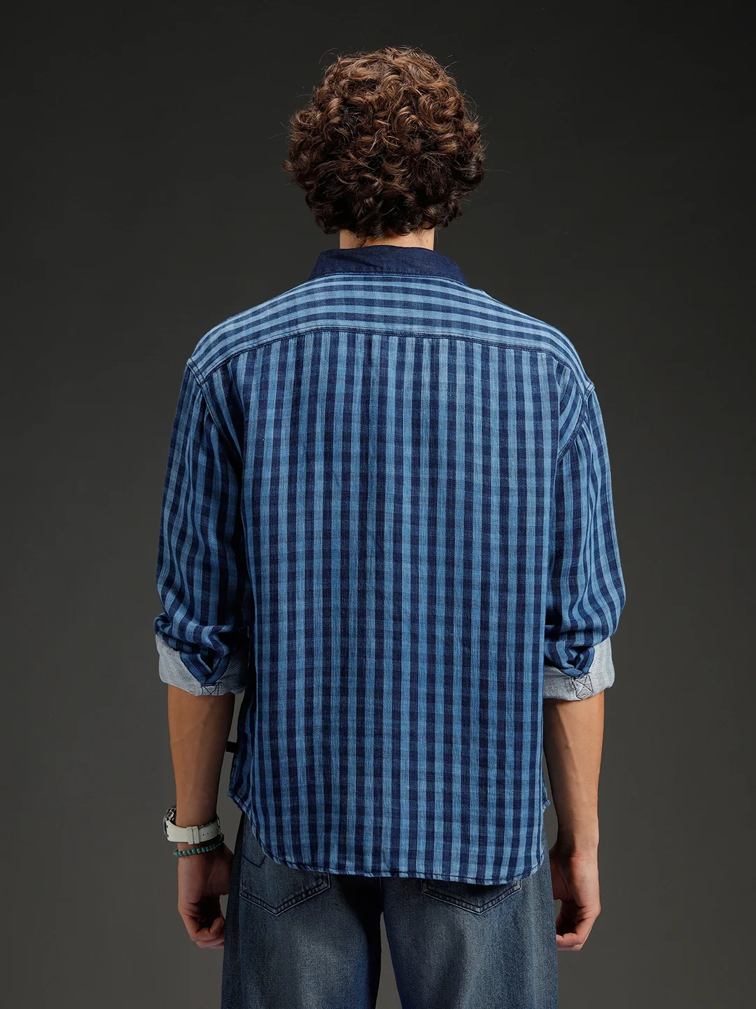 Men's casual oversized fit checkered pattern shirt | Navy Blue - Image 3