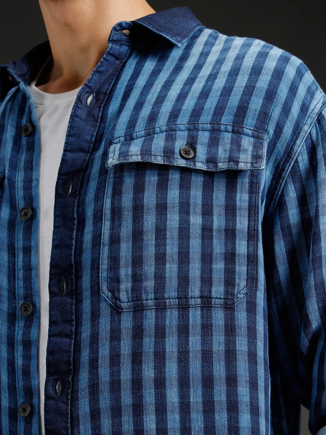 Men's casual oversized fit checkered pattern shirt | Navy Blue - Image 5