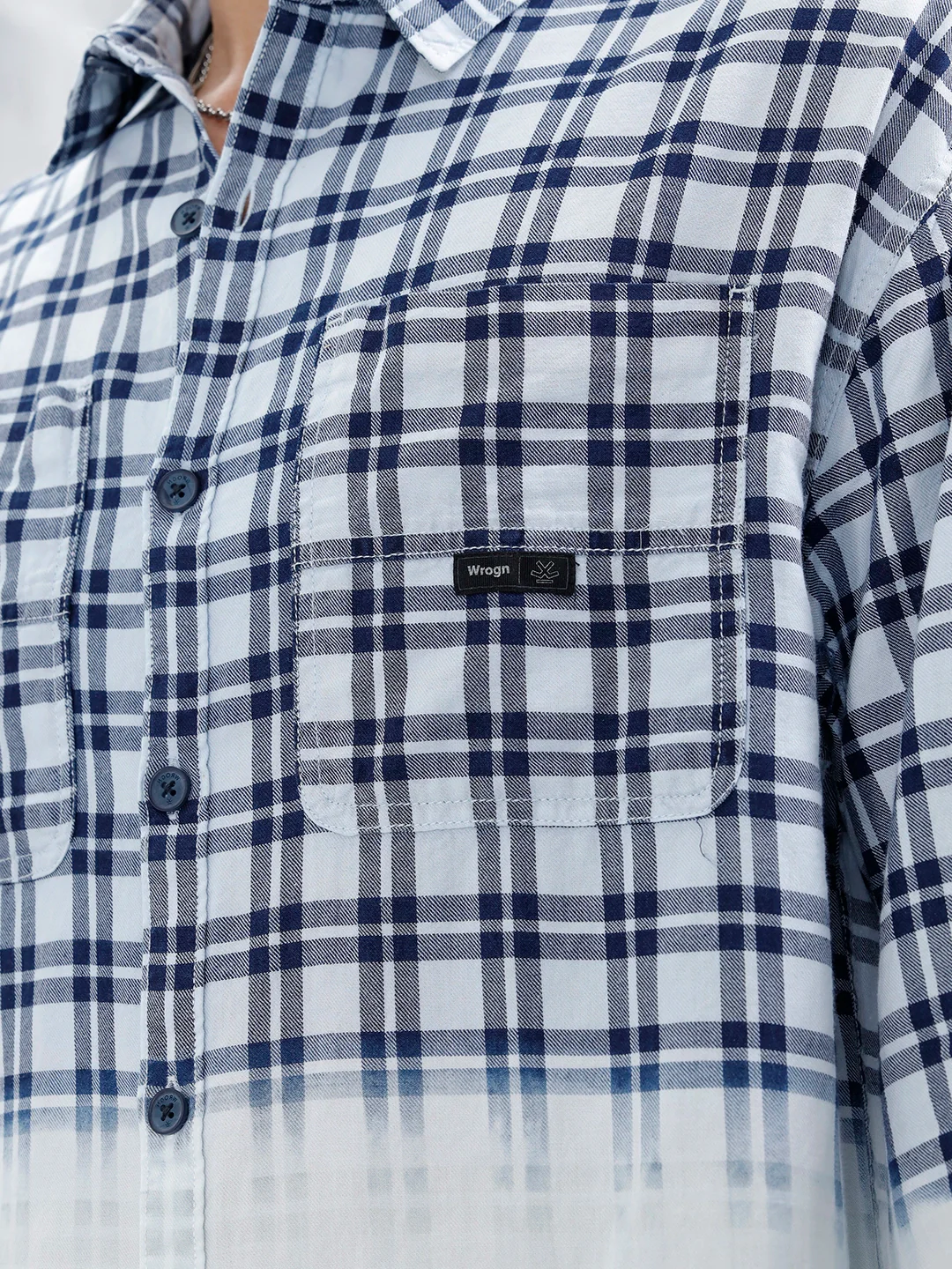 Men's Casual Oversized Fit Checkered Pattern Shirt | White - Image 5