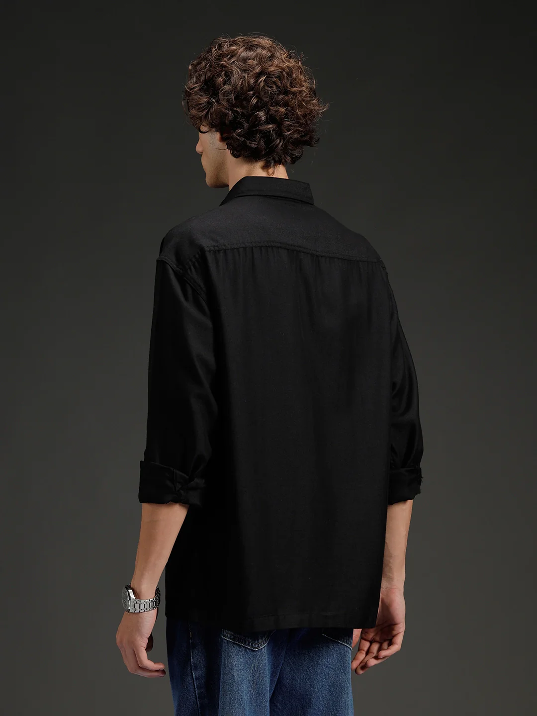 Men's casual oversized fit double pocket shirt | Black - Image 3