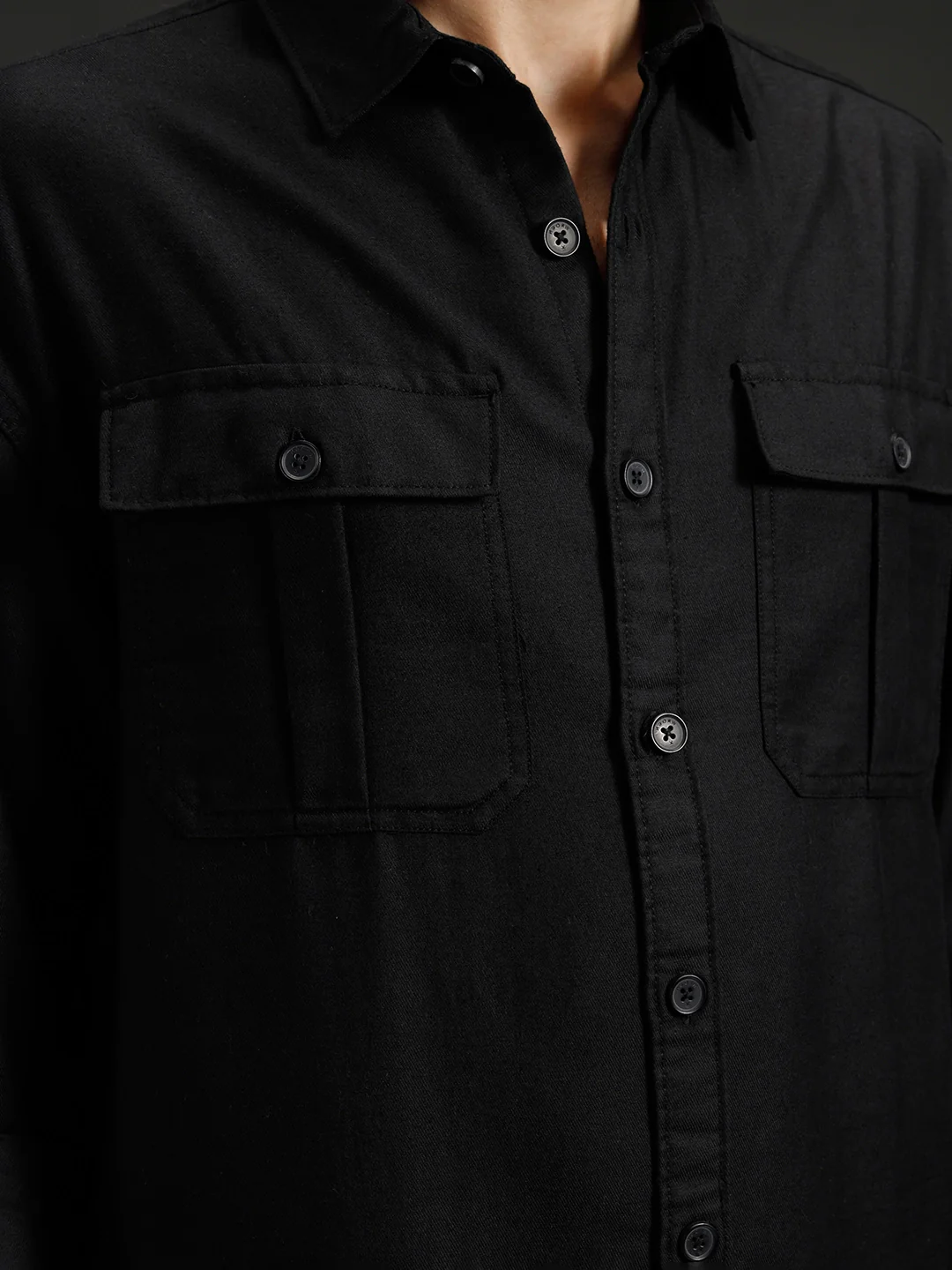 Men's casual oversized fit double pocket shirt | Black - Image 5