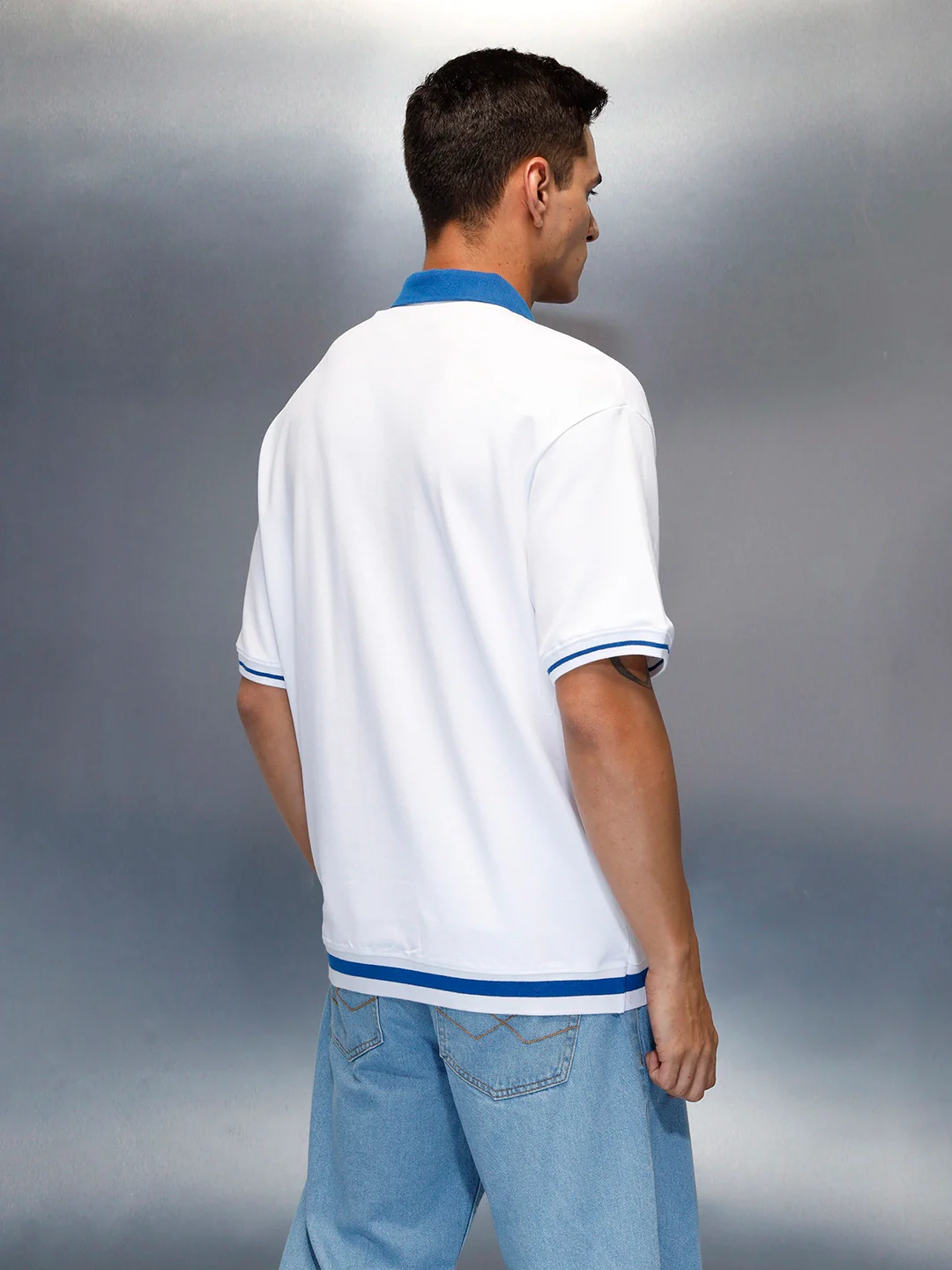 Men's Casual Oversized Fit Polo T-Shirt | White - Image 3