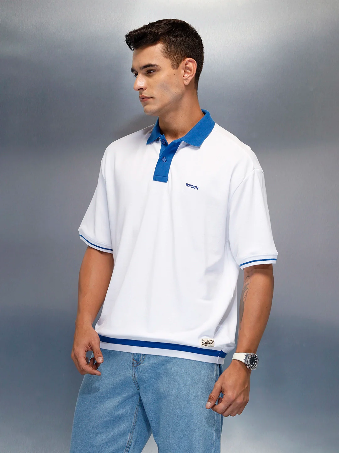 Men's Casual Oversized Fit Polo T-Shirt | White - Image 4