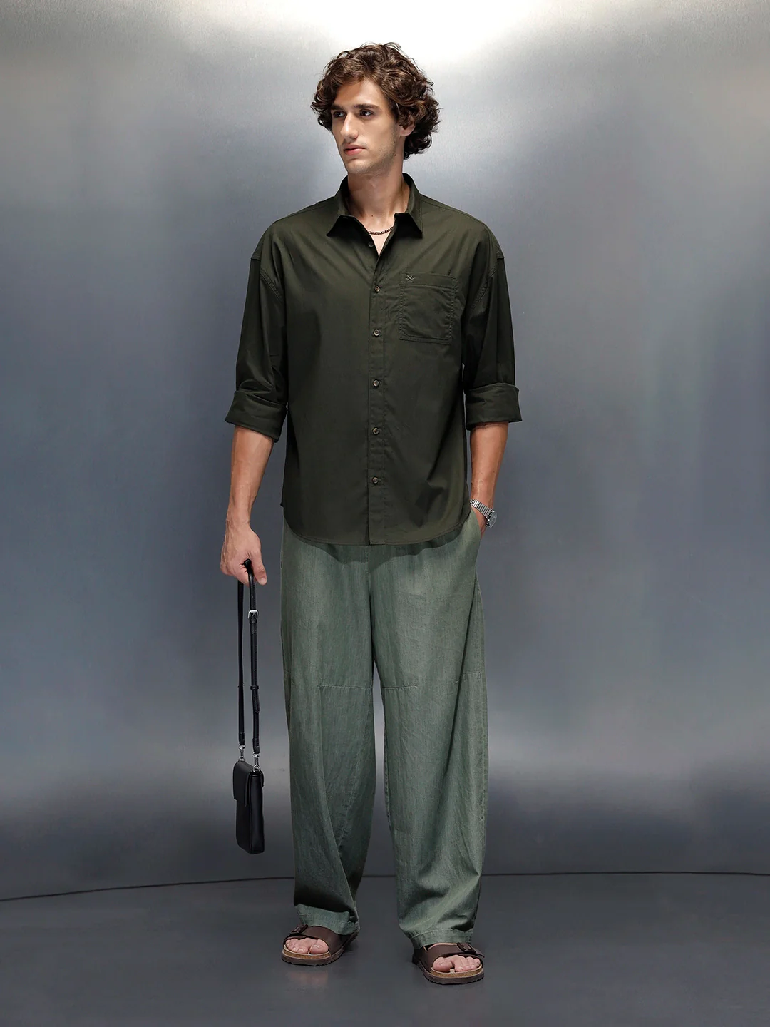 Men's casual oversized fit shirt | Olive - Image 2