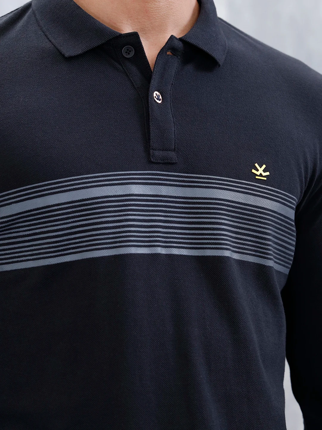 Men's Casual Polo Tshirt With Striped Pattern | Black - Image 5